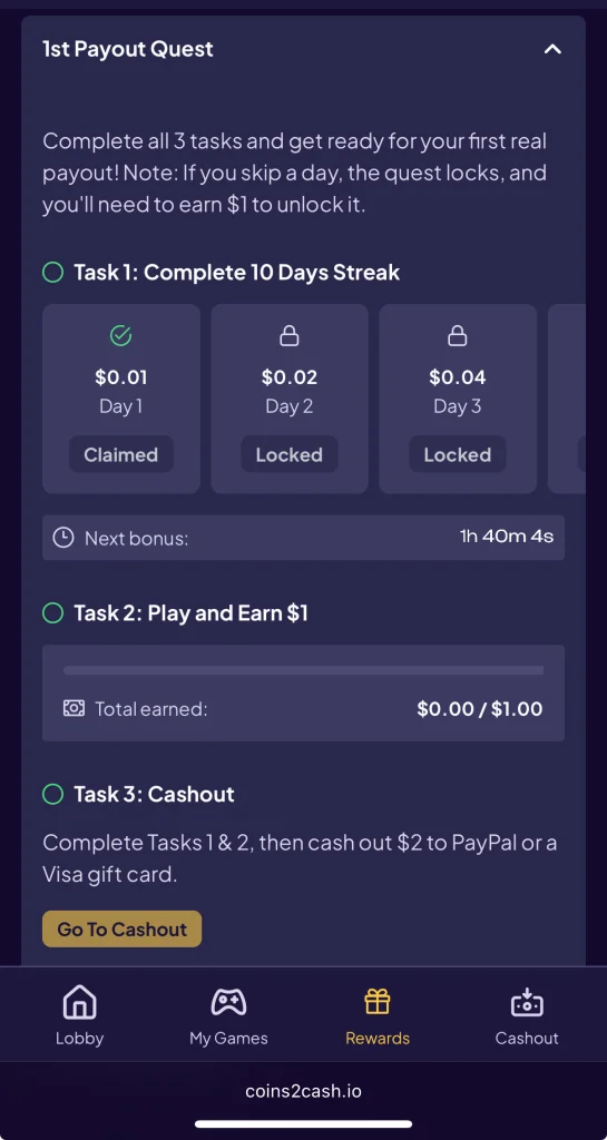 How to Get a Free Google Play Gift Card with Coins2Cash 5 1st payout quest